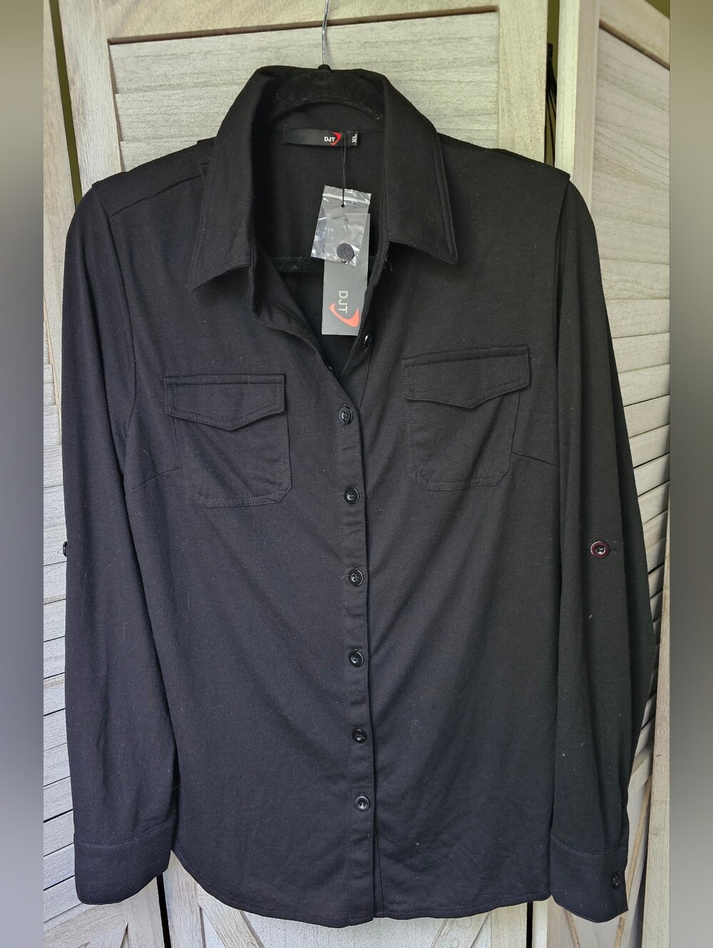 NWT DJT Black Long-Sleeve Utility Blouse